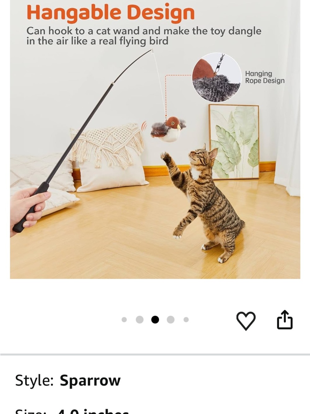 ๐ ๐ Flapping Chirping Sparrow Cat Toy - Brown/White - Picture 10 of 16